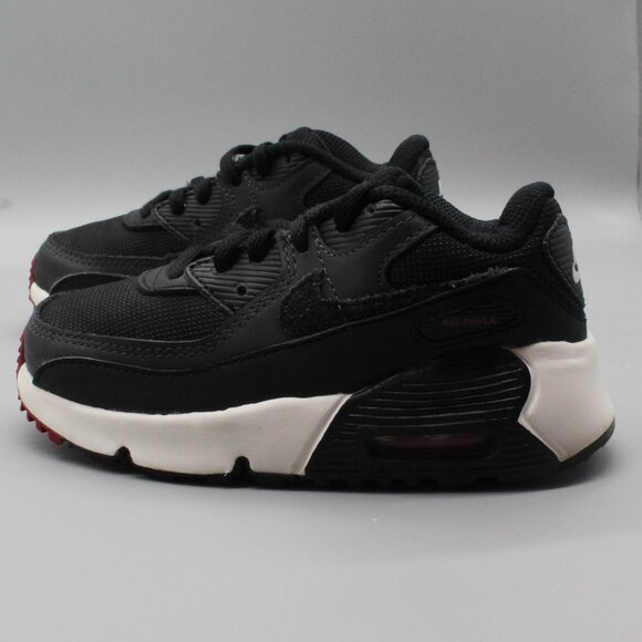 Nike Air Max 90 Kids Size 10C Black White Red Sneakers - Picture 6 of 8